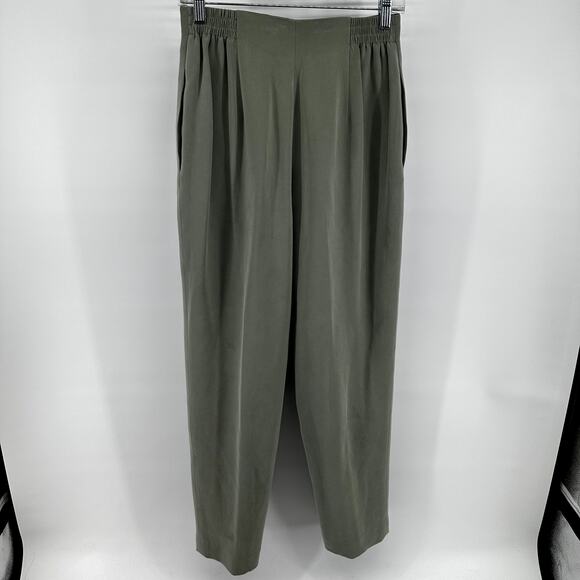 Dana Buchman Trouser Pants Pleated Straight Leg High Rise 100% Silk Green 8 - Picture 5 of 5